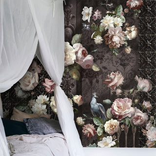 Dark Background Baroque Patterns and Roses Self adhesive wallpaper Peel and stick Wallpaper - Luzenandco