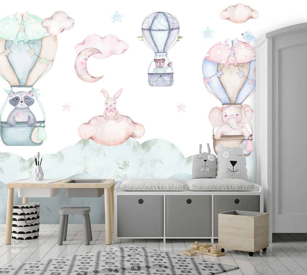 Flying Hot Air Balloons Peel and Stick Wallpaper, Wall sticker, Wall poster, Wall Decal - Luzen&co