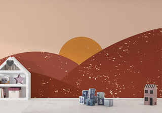 Boho Style Mountain and Sun Kids Wallpaper