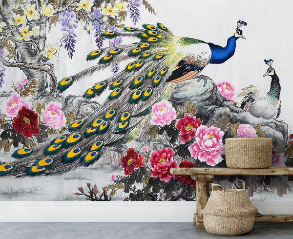 Peacock Floral Self adhesive Wallpaper