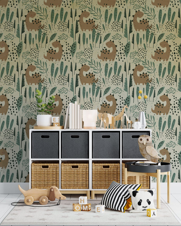Dinosaur Pattern Tropical Floral Wallpaper, Wall sticker, Wall poster, Wall Decal