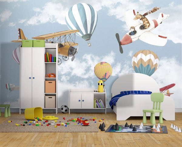 Planes And Hot Air Balloons Kids Wallpaper