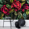 Green And Red Tones Floral Wallpaper