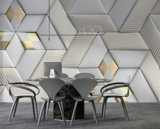 Gold Detailed 3D Geometric Wallpaper
