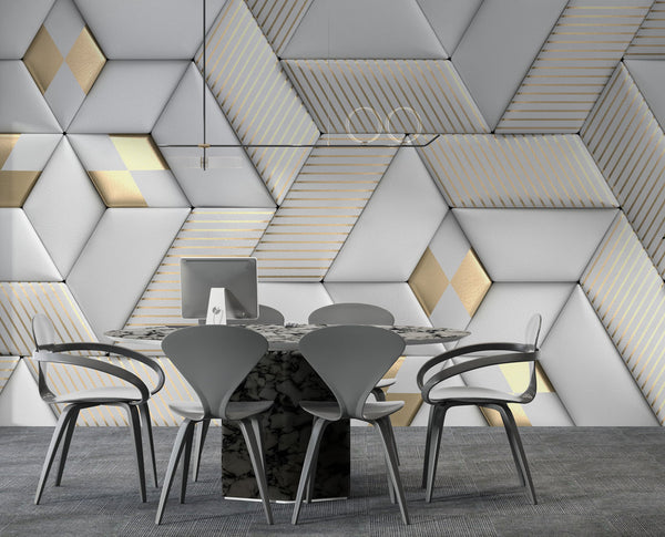Gold Detailed 3D Geometric Wallpaper