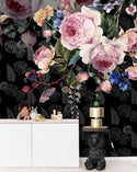 Dark Background Flower Self adhesive Wallpaper