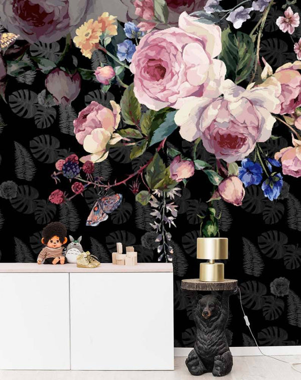 Dark Background Flower Self adhesive Wallpaper