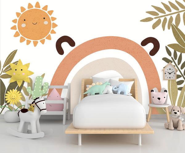 Rainbow and Sun Kids Wallpaper, Wall sticker, Wall poster