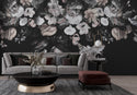Soft Flowers Wallpaper on Black Peel and Stick Wallpaper