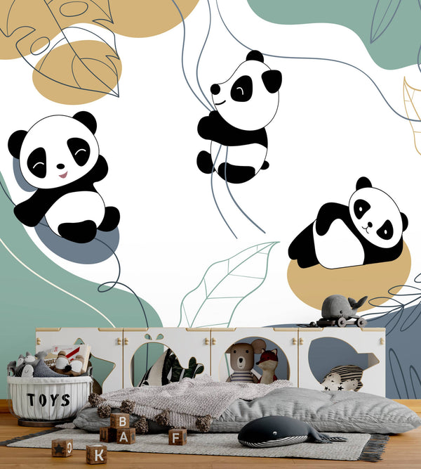 Pandas Playing On Tree Wallpaper, Wall sticker, Wall poster, Wall Decal - Luzen&co