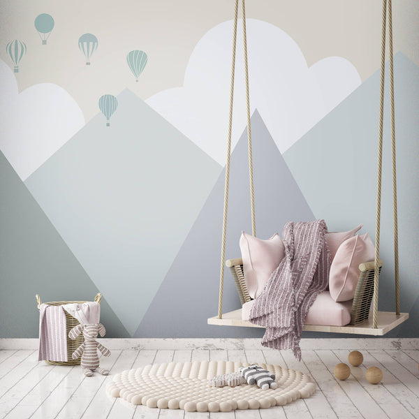 Blue Tones Mountains With Clouds Wallpaper, Wall sticker, Wall poster, Wall Decal - Luzen&co