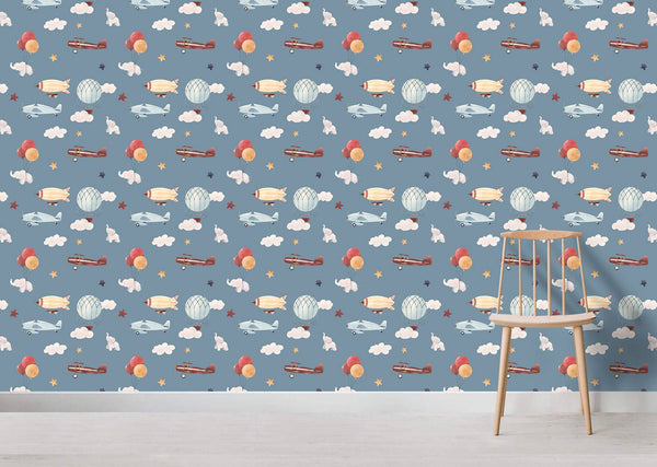 Hot Air Balloon And Plane Self adhesive Wallpaper