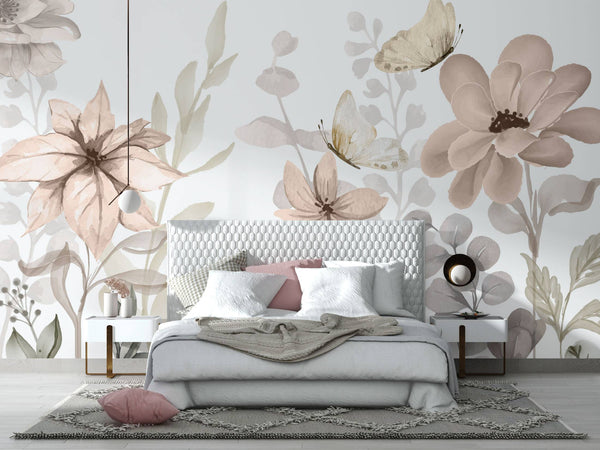 Nude Tones Big Flowers Self adhesive Wallpaper