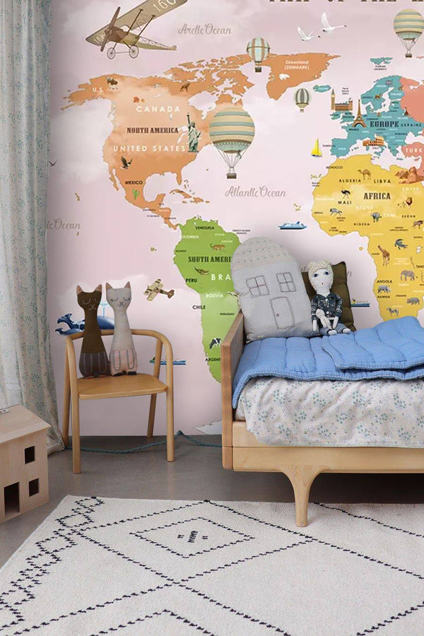 Colorful Map With Aircrafts Wallpaper, Wall sticker, Wall poster, Wall Decal - Luzen&co