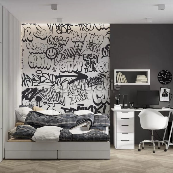 Graffiti Inscribed Stylish Wall Mural Wallpaper