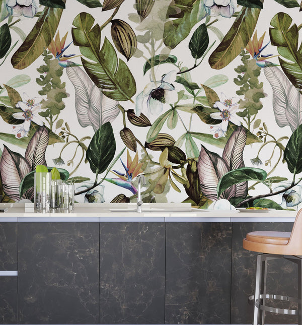 Watercolor Effect Bird Floral Wallpaper