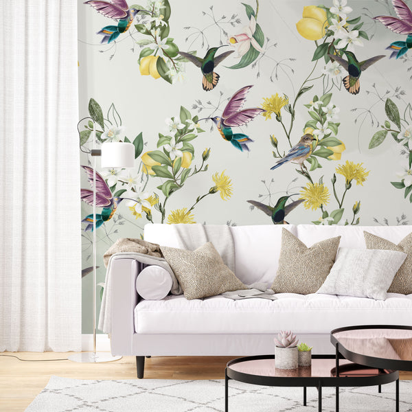 Lemon Tree and Birds Self adhesive Wallpaper