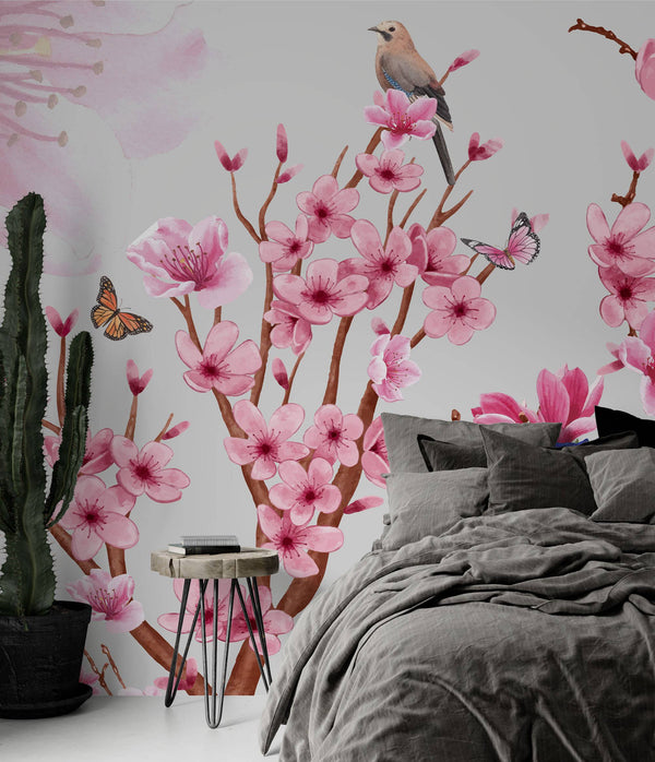 Pink Apricot Flowers Self adhesive Wallpaper