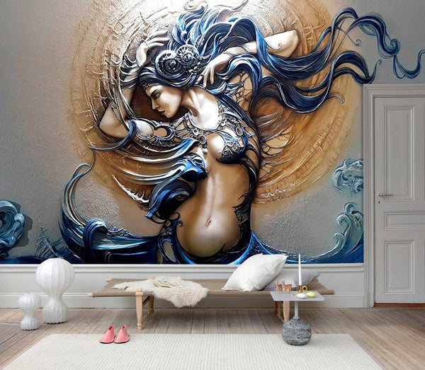 Mermaid Sculpture Wall Mural Self adhesive Wallpaper - Luzen&Co