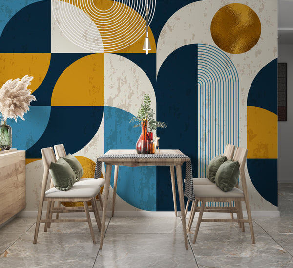 Geometric Gold Color Detailed Wallpaper