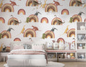 Dinosaurs and Rainbow Peel and Stick Wallpaper