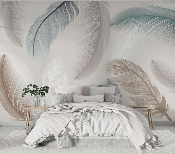 Soft Color Feathers Self Adhesive Wallpaper