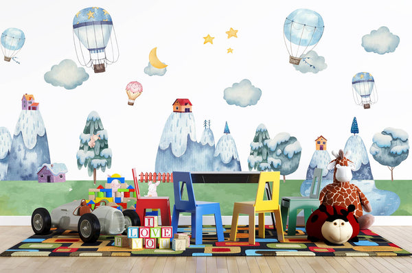 Clouds Mountains and Air Balloons Wallpaper, Wall sticker, Wall poster, Wall Decal - Luzen&co