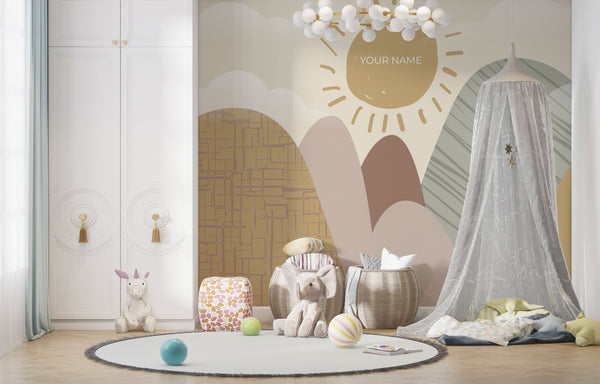 Mountain and Sun Custom Kids Wallpaper, Wall sticker, Wall poster