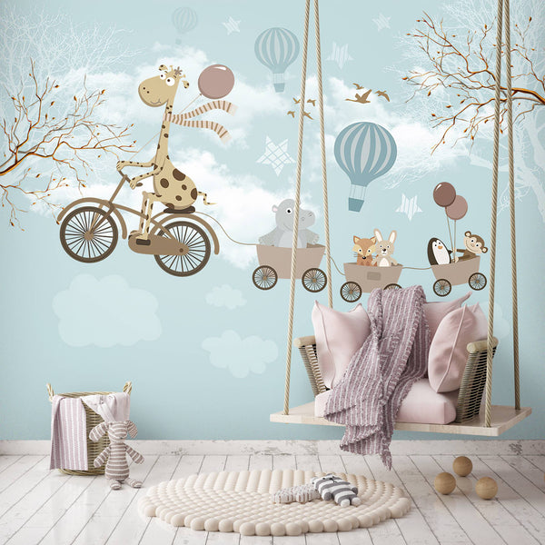 Giraffe on Sky Blue Tones Wallpaper, Wall sticker, Wall poster, Wall Decal