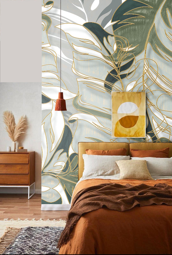 Big Tropical Leaves Soft Tones Self Adhesive Wallpaper