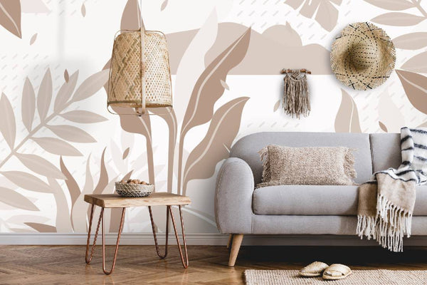 Pastel Tones Big Leaves Self adhesive Wallpaper