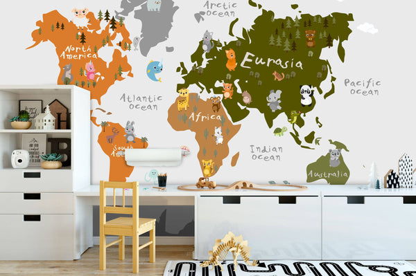 Cute Animals Map Kids Wallpaper