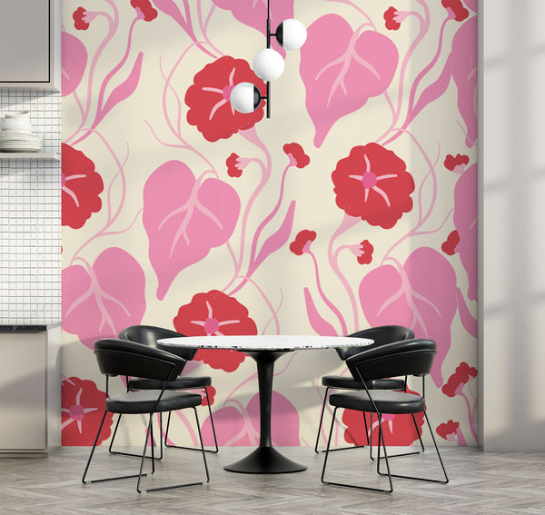 Red and Pink Flowers Wallpaper