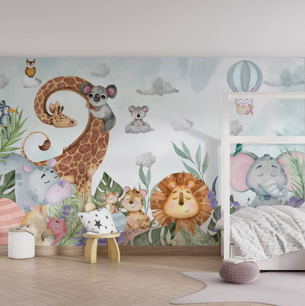 Cartoon Animals Kids Peel and stick Wallpaper, Wall sticker, Wall poster, Wall Decal - Luzen&co
