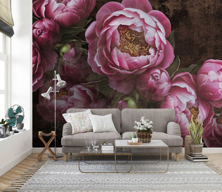 Pink Tumbled Dark Flowers Wallpaper