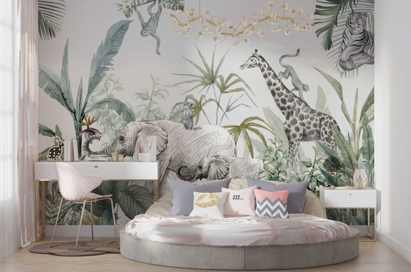 Animals & Soft Tropical Kids Wallpaper, Wall sticker, Wall poster, Wall Decal - Luzen&co