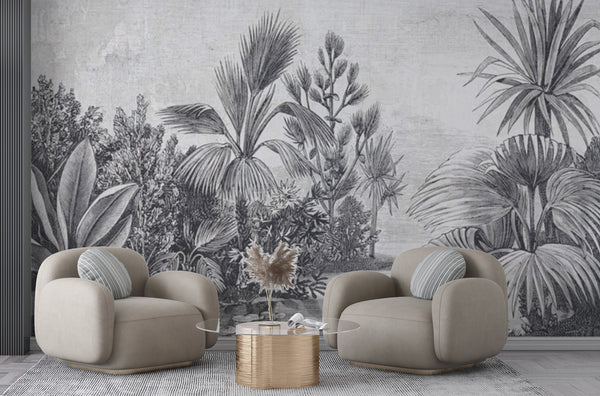 Black And White Palm Flower Pattern Self Adhesive Wallpaper