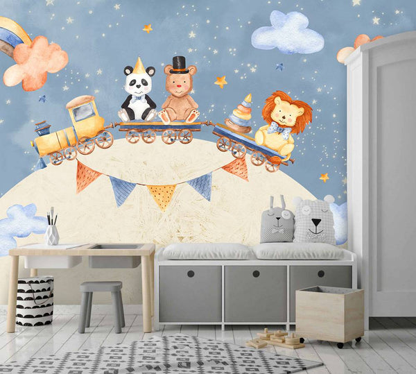 Animals On Road With a Train On Moon Wallpaper, Wall sticker, Wall poster, Wall Decal - Luzen&co
