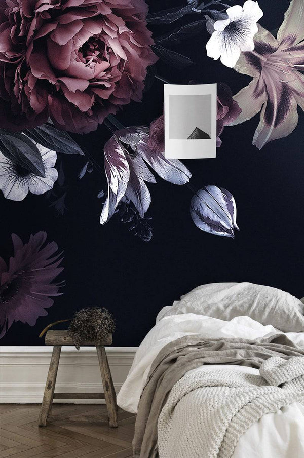 Black Background Colorful Flowers Self adhesive wallpaper