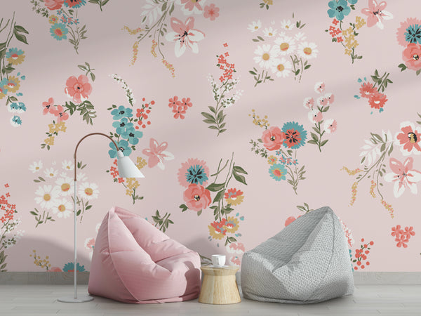 Soft Flowers Pink Wallpaper