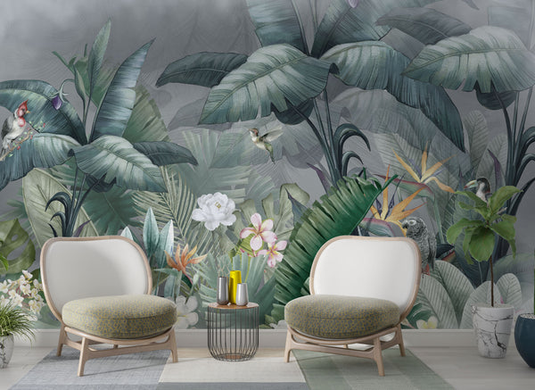 Bird and Flower Tropical Self Adhesive Wallpaper