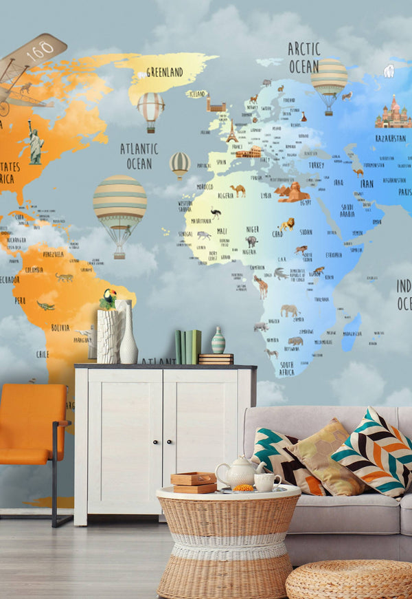 Kids and Nursery Map Self adhesive Wallpaper