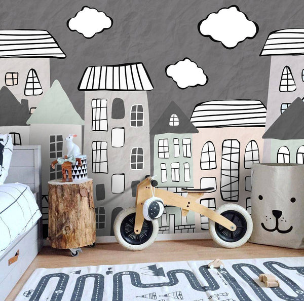 Cartoon Buildings Kids Wallpaper