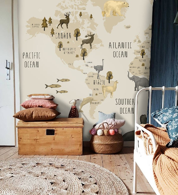 World Map Kids Self adhesive wallpaper Peel and Stick wallpaper in Australia - Luzen&Co