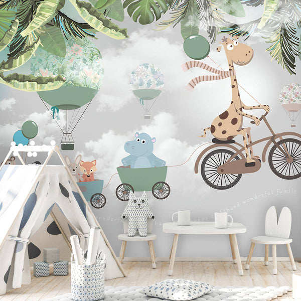 Animals On A Bike Train Wallpaper, Wall sticker, Wall poster, Wall Decal - Luzen&co