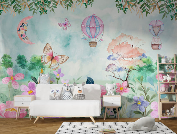 Butterfly and Elephant Self adhesive kids Wallpaper
