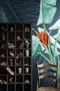 Big Tropical Leaves and Red Flowers Self Adhesive Wallpaper