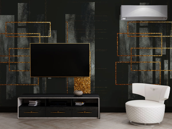 Dark Green Gold Detailed Geometric Wallpaper