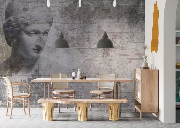 Woman Statue Antique Floral Wall Mural Wallpaper