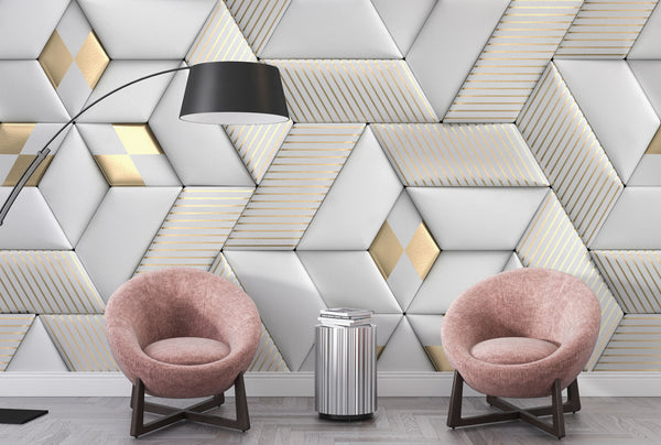 Gold Detailed 3D Geometric Wallpaper